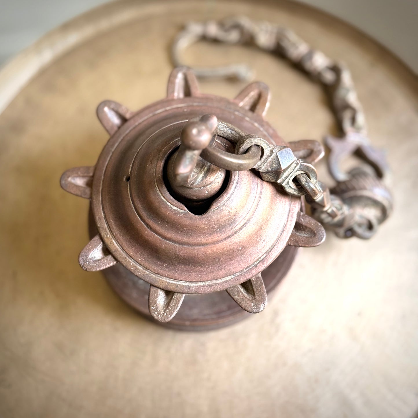 Antique Bronze 9-Wick Hanging Oil Lamp - Thookku Vilakku
