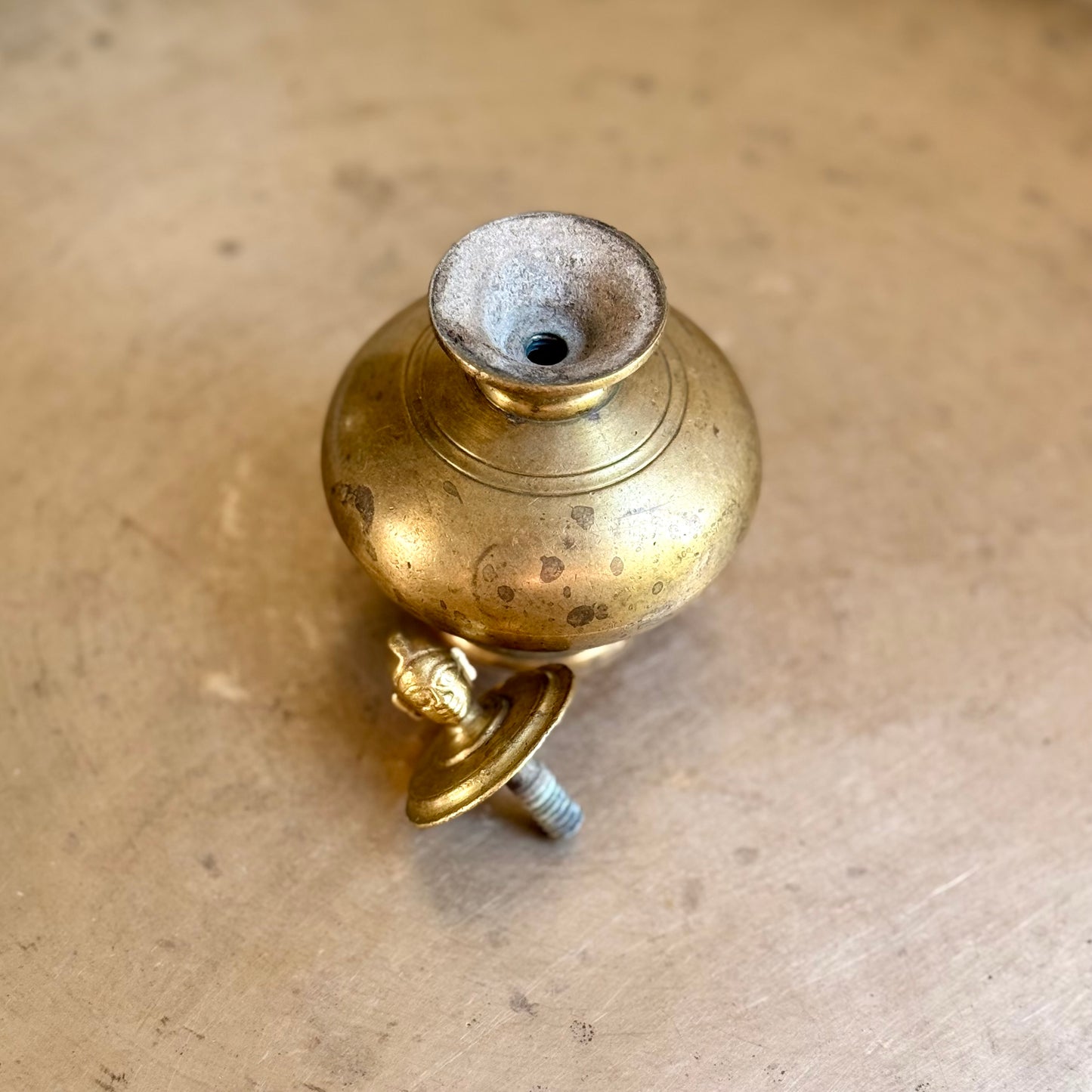 Vintage Bronze Mini Gangajal Pot with Gauri Head Finial