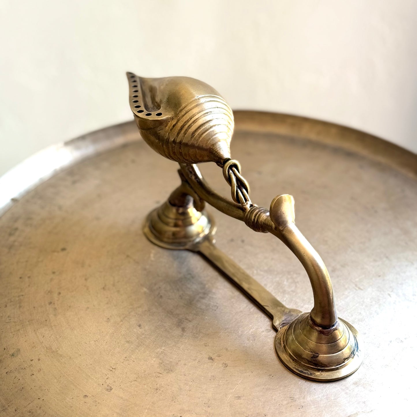 Handcrafted Brass Shankha Incense Holder with Integrated Handle