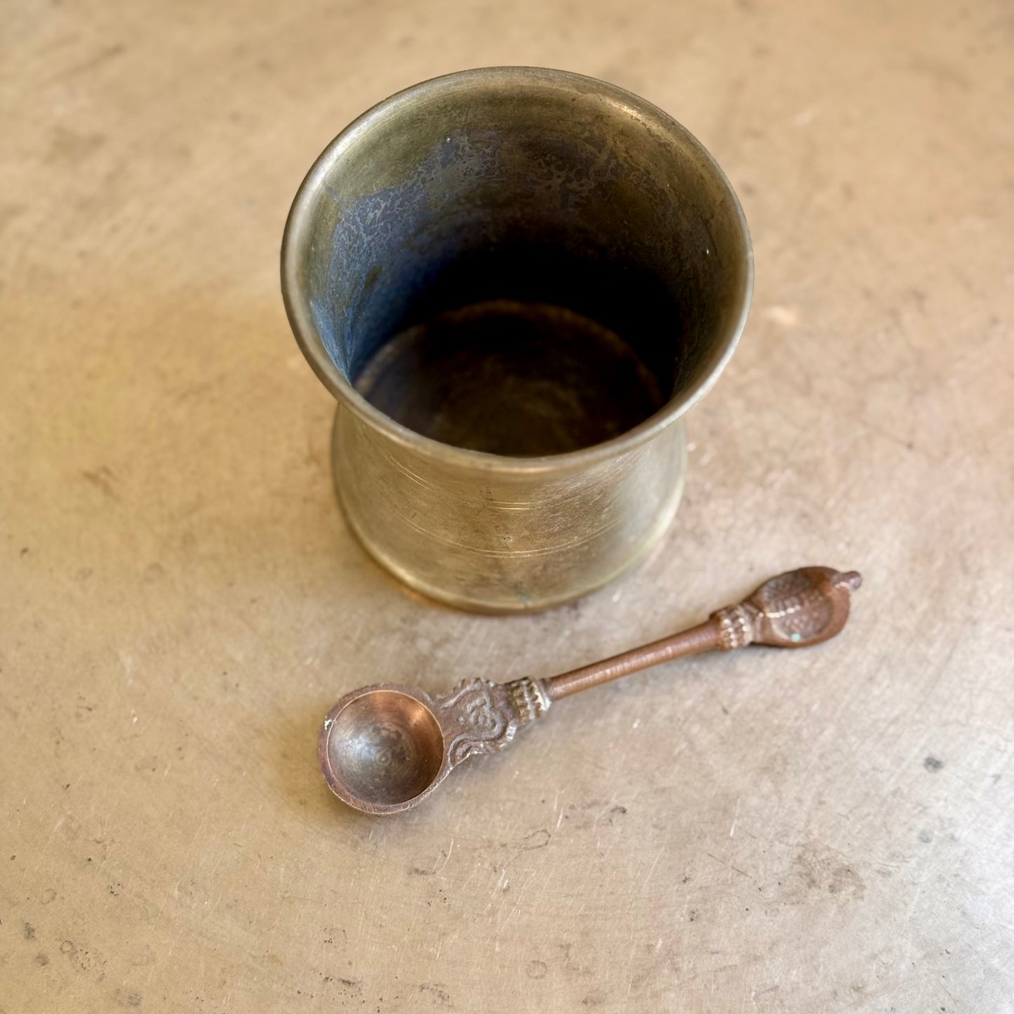 Vintage Panchamrita Set – Brass Cup with Handcrafted Ritual Spoon