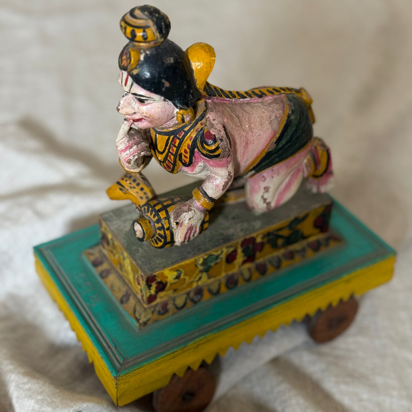 Antique Crawling Baby Krishna on Cart — Chettinad Bridal Gift (Circa 1900s)