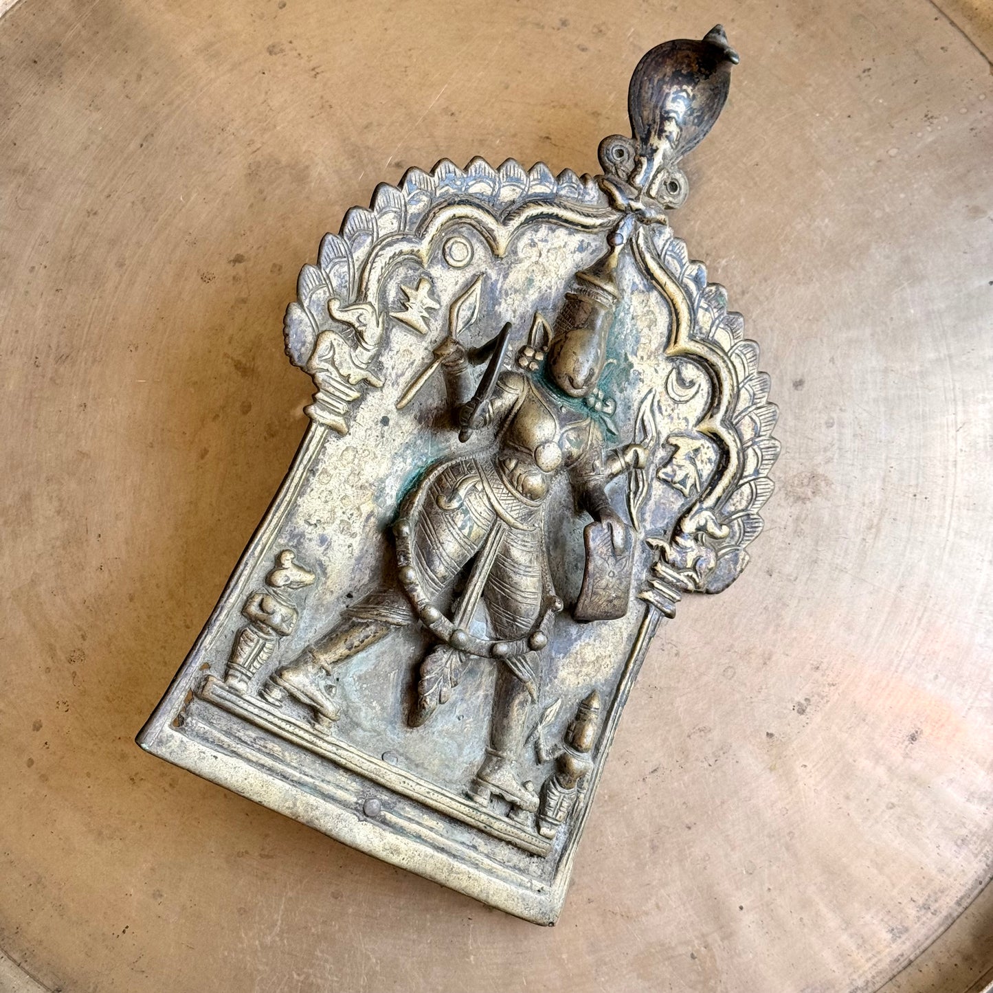 Antique Veerabhadra Brass Plaque – (19th Century)