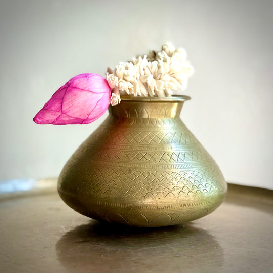 Antique Brass Kalash with Geometric Engraving – Early 1900s