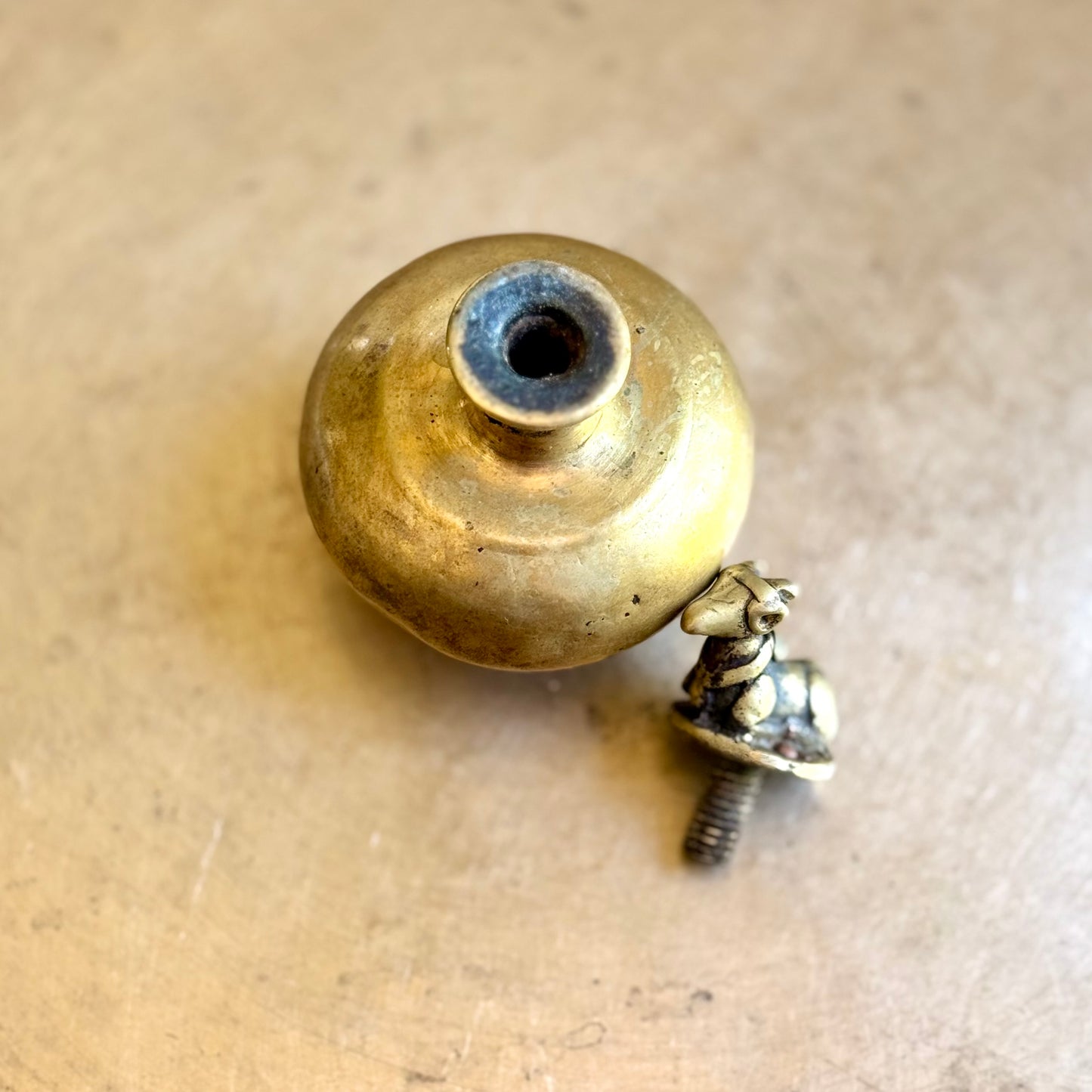 Rare Miniature Holy Water Pot with Nandi Finial - Tamil Nadu (Early 20th Century)