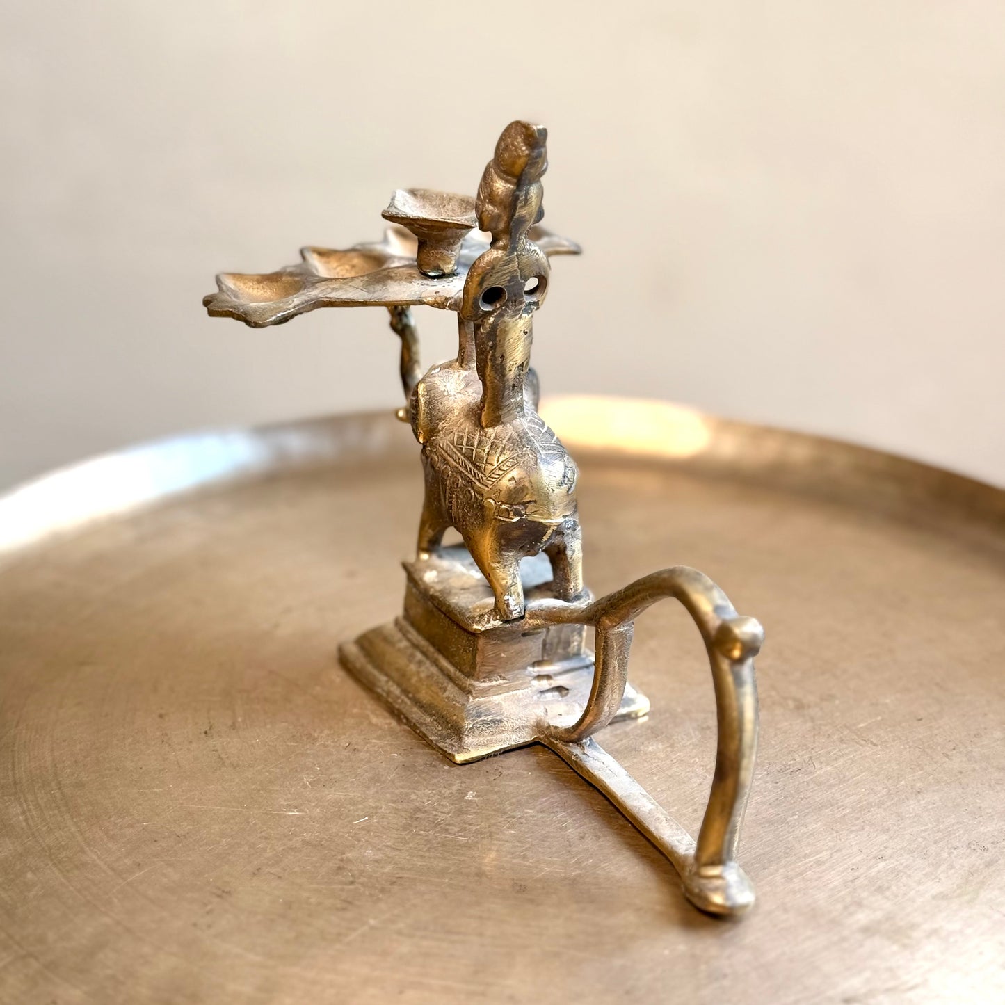 Brass Arti Lamp with Elephant Base