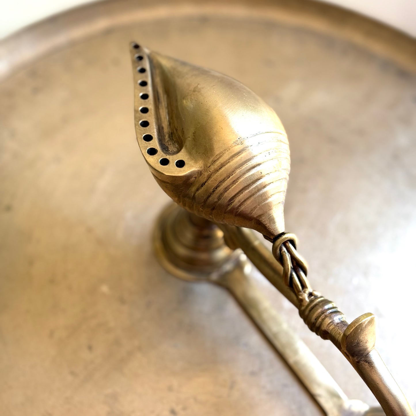 Handcrafted Brass Shankha Incense Holder with Integrated Handle