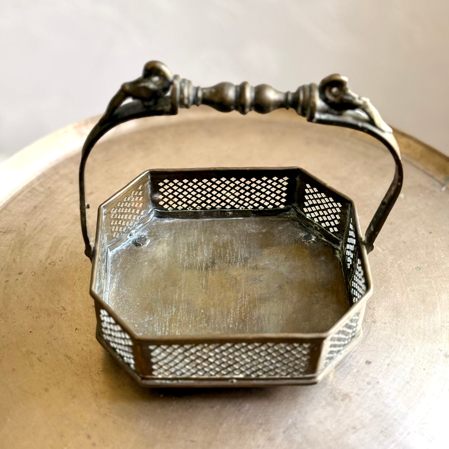 Antique Bronze Flower Basket with Bird Motifs - Tamil Nadu (Early 20th Century)