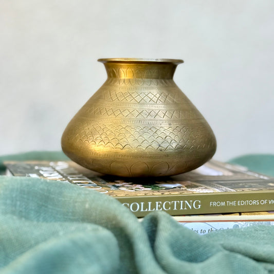 Antique Brass Kalash with Geometric Engraving – Early 1900s