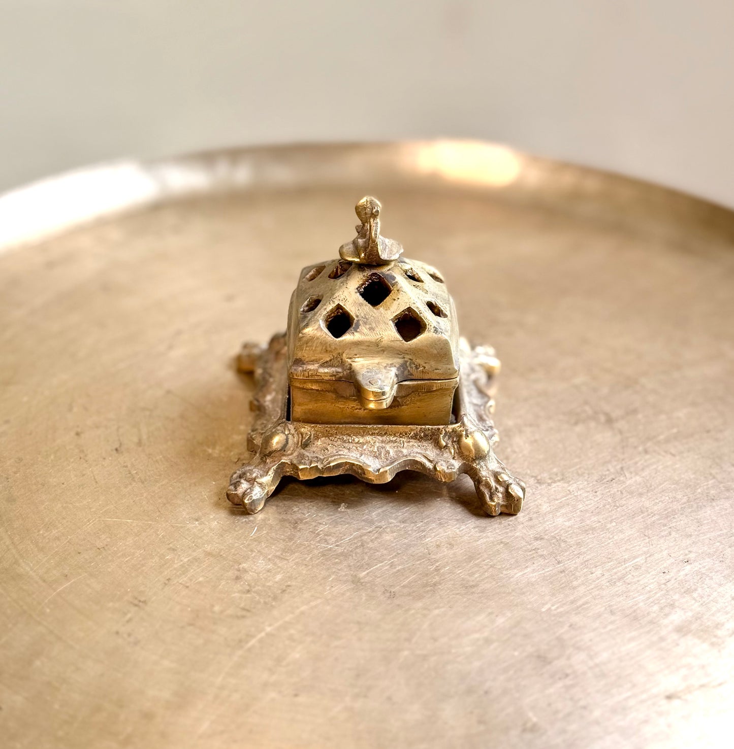 Vintage Brass Dhoopdan with Bird Finial