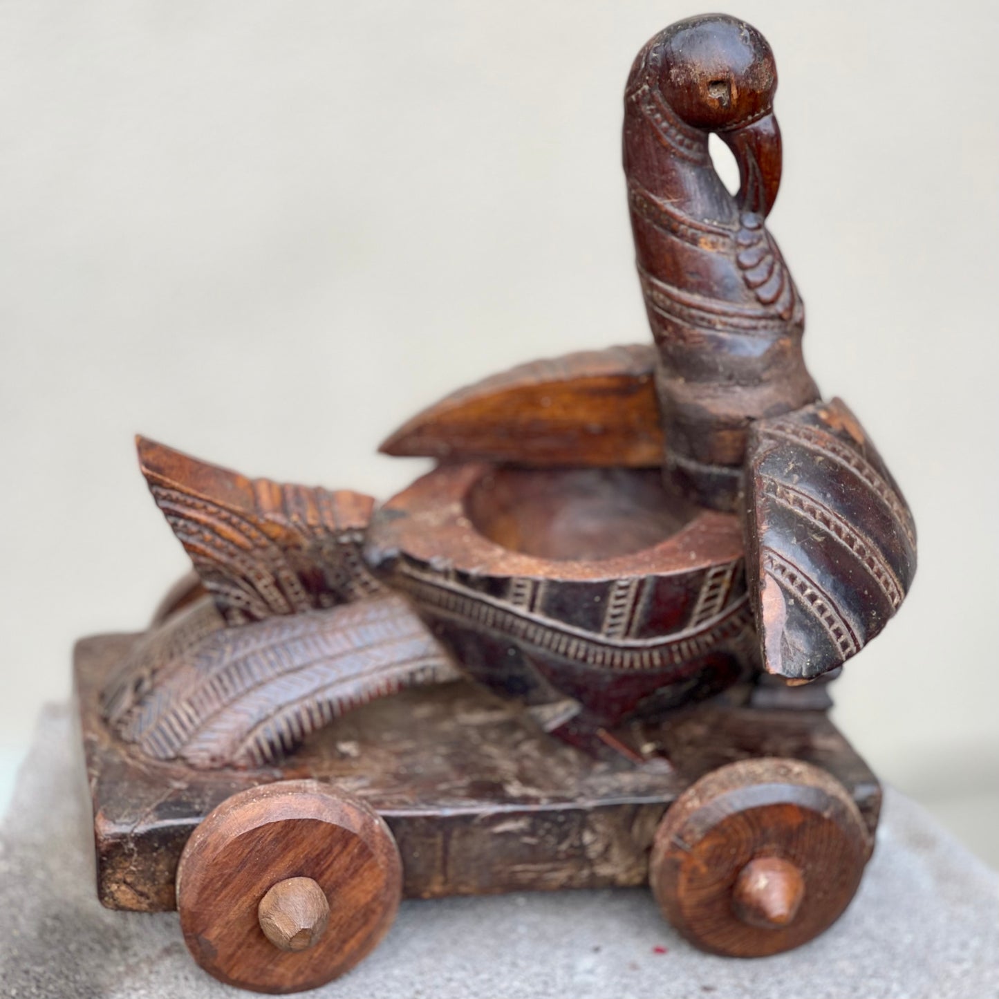Swan Carving Vibhooti Box on Wheels