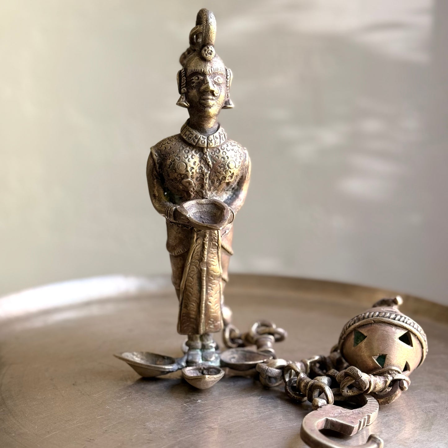 Vintage Hanging Oil Lamp with Lady Figurine