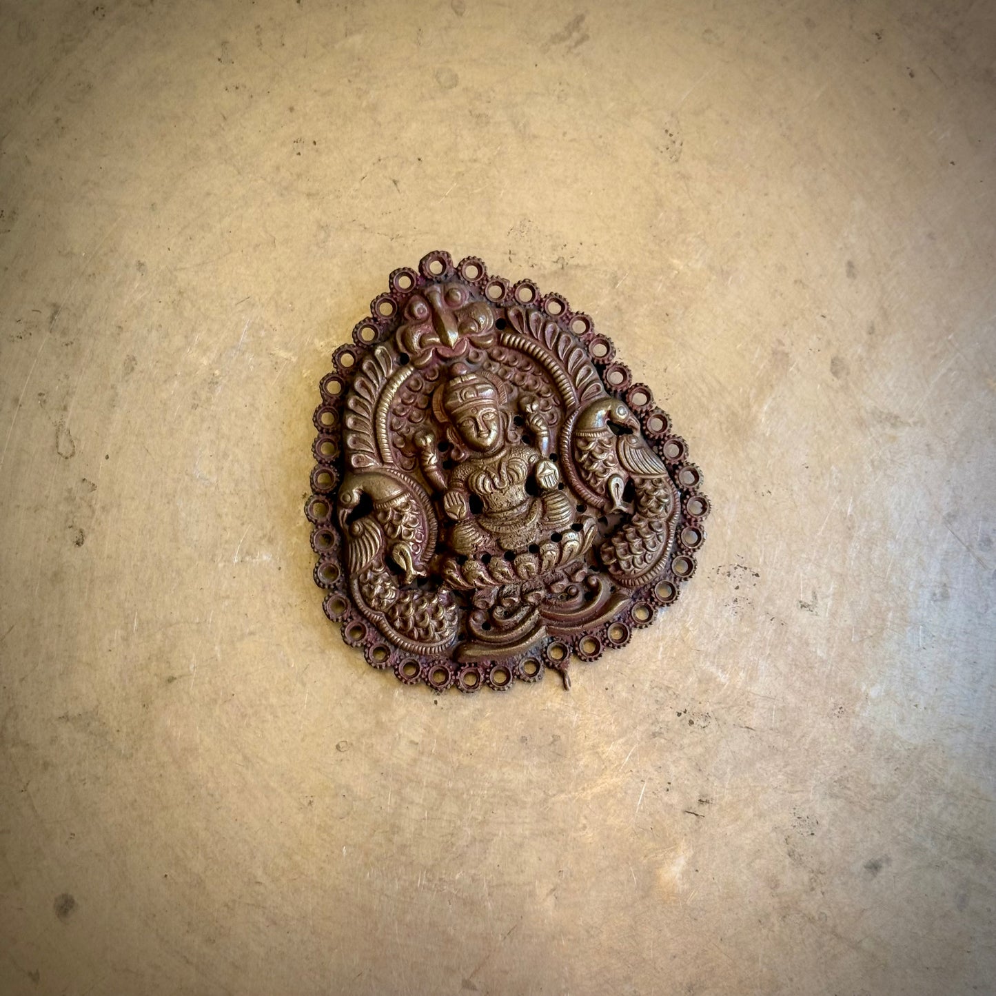 Rare Repoussé Brass Gajalakshmi Appliqué