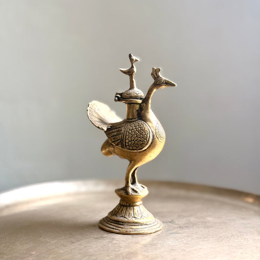 Brass Peacock Ink Pot