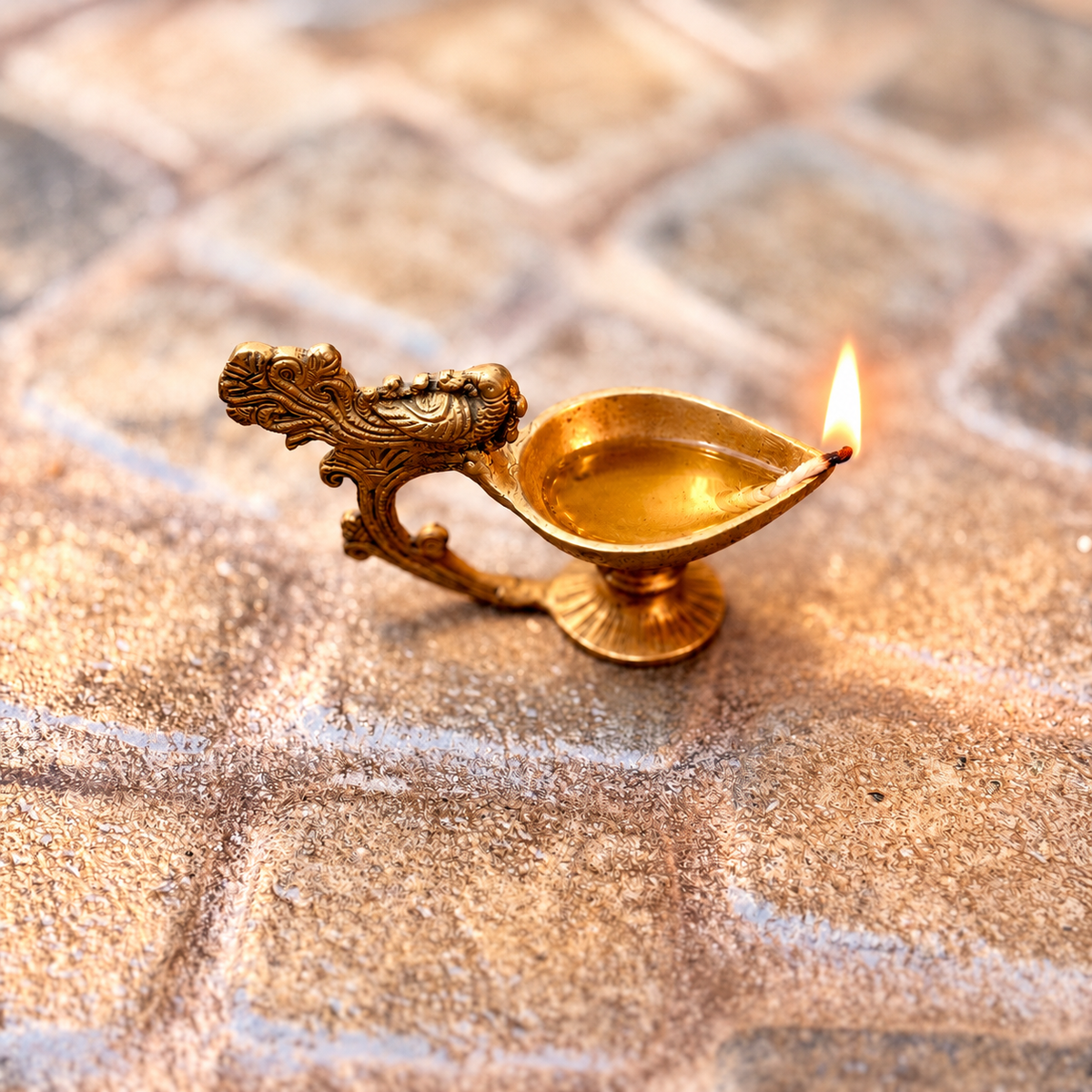 Brass Peacock Oil Lamp