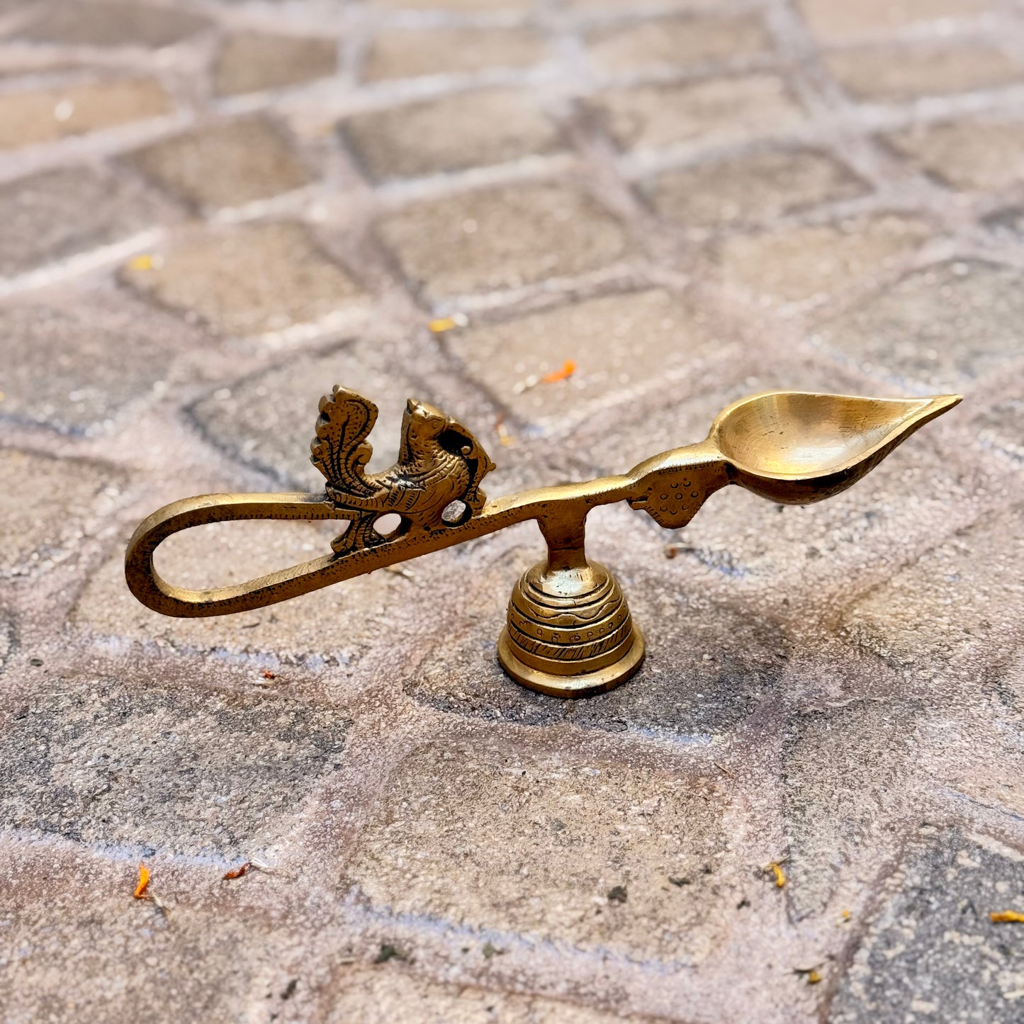 Brass Peacock Handheld Aarti Diya