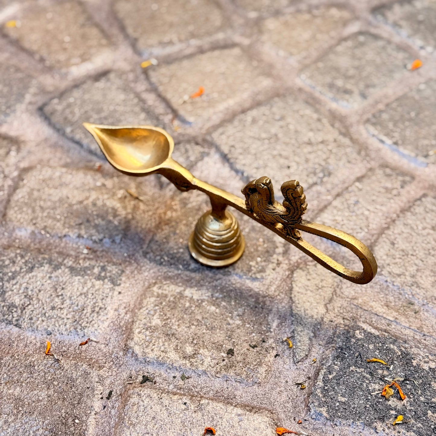 Brass Peacock Handheld Aarti Diya
