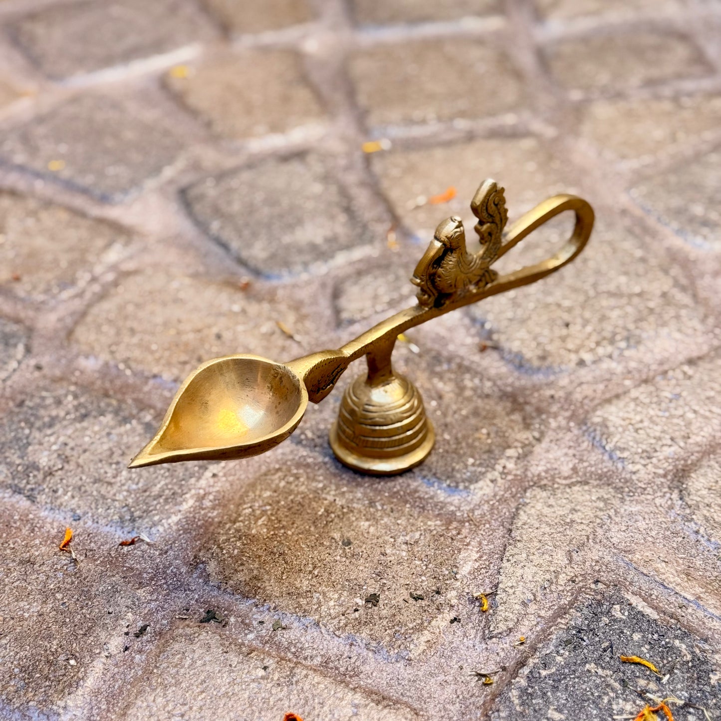 Brass Peacock Handheld Aarti Diya